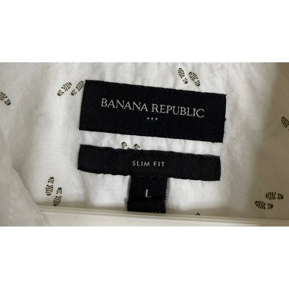 Banana Republic L Shirt‎ White Short Sleeve Slim Fit Organic Cotton Footprint